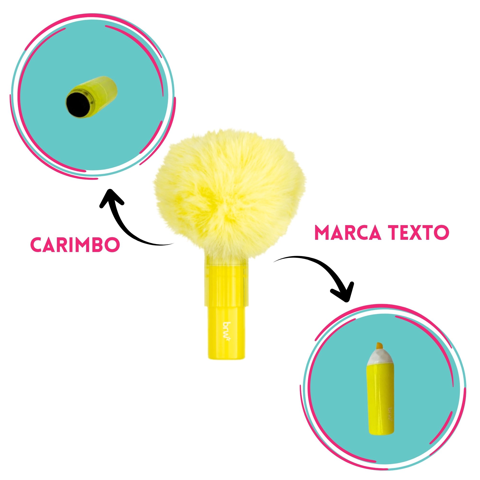 2 em 1! Mini Caneta Marca Texto Pompom + Carimbo Autotintado | BRW