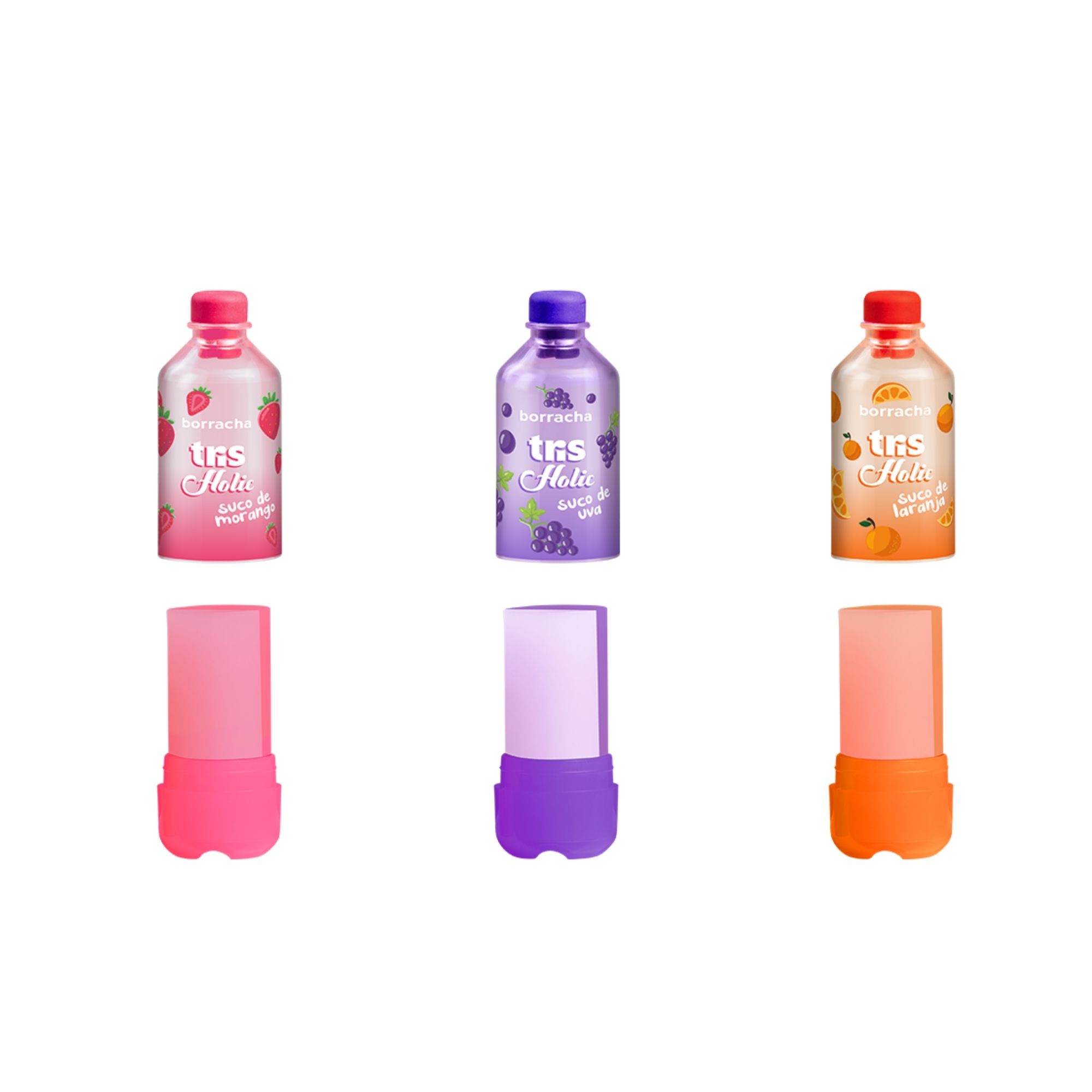 Borracha Divertida com Formato de Suquinho - Com Cheirinho de Morango, Uva e Laranja | Tris