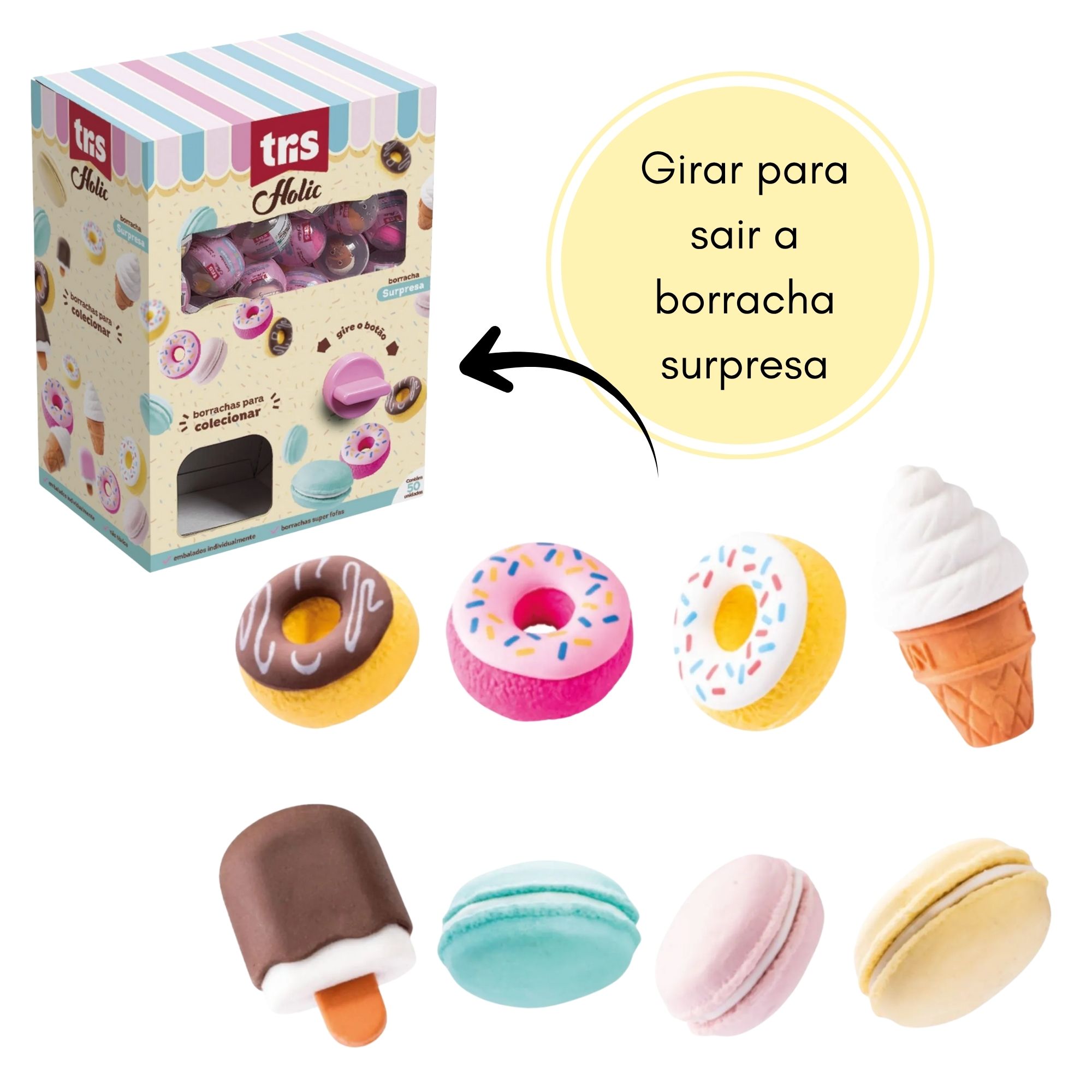 Borracha SURPRESA Holic - Para Colecionar! Macarons, Sorvete e Donut | Tris