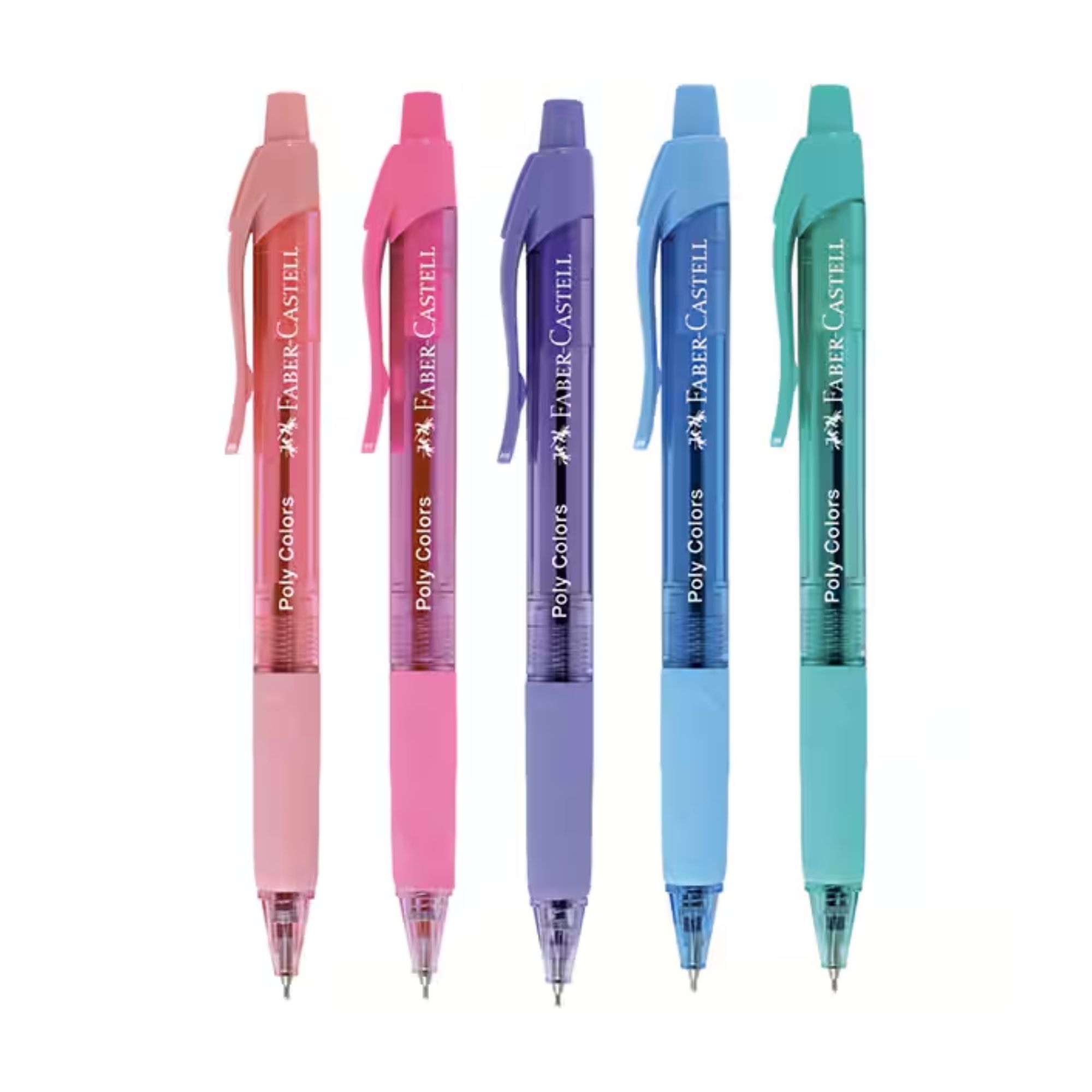 Caneta Esferográfica Poly Colors 0,7mm Lilás, Azul, Verde, Rosa Neon e Rosa Pastel | Faber-Castell