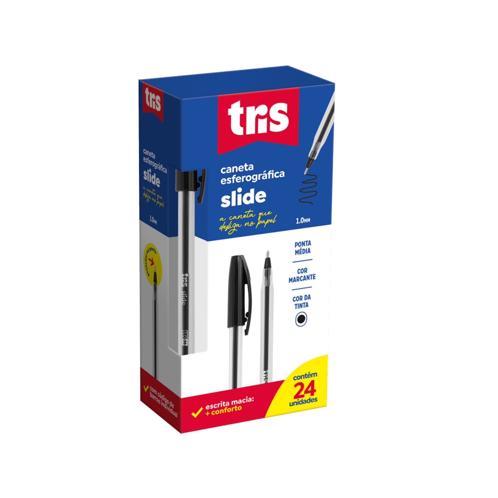 Caneta Esferográfica Slide Preta 1.0mm - A Caneta Que Desliza no Papel! | Tris