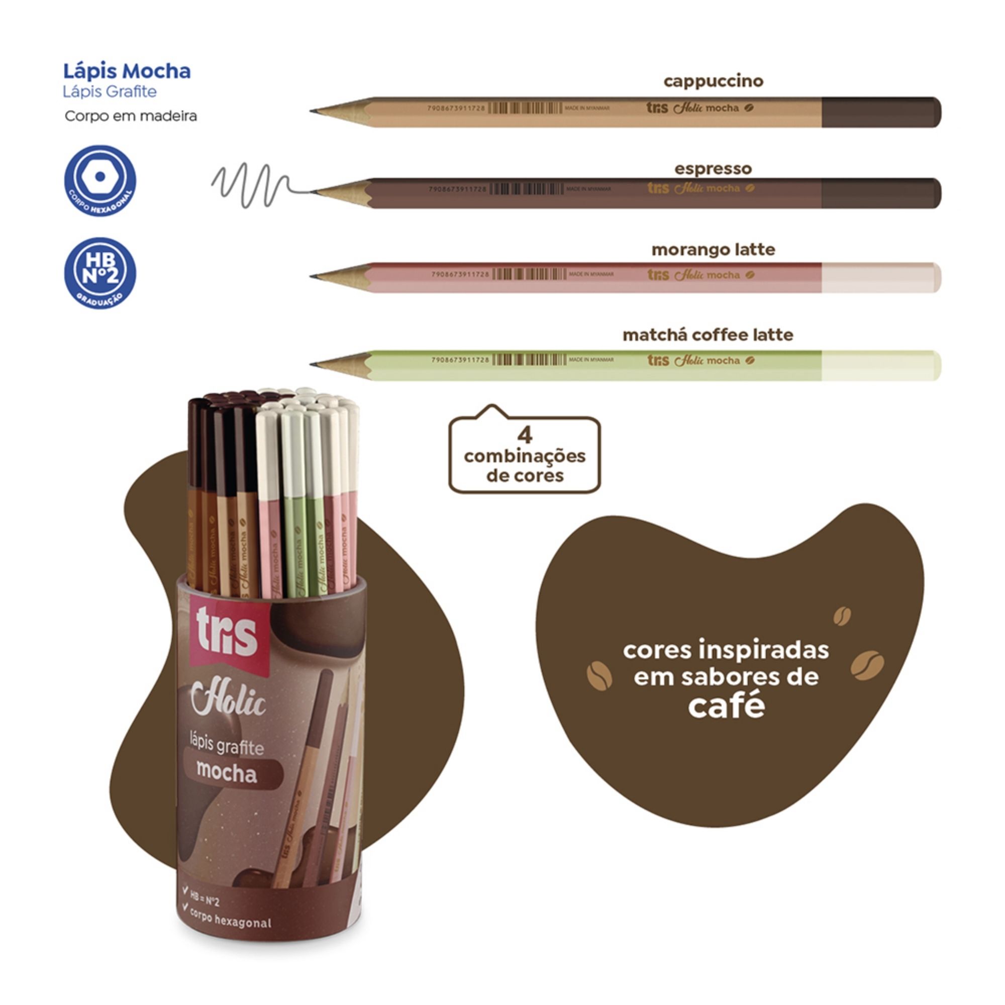 Lápis Grafite Holic Mocha HB N°2 Café | Tris