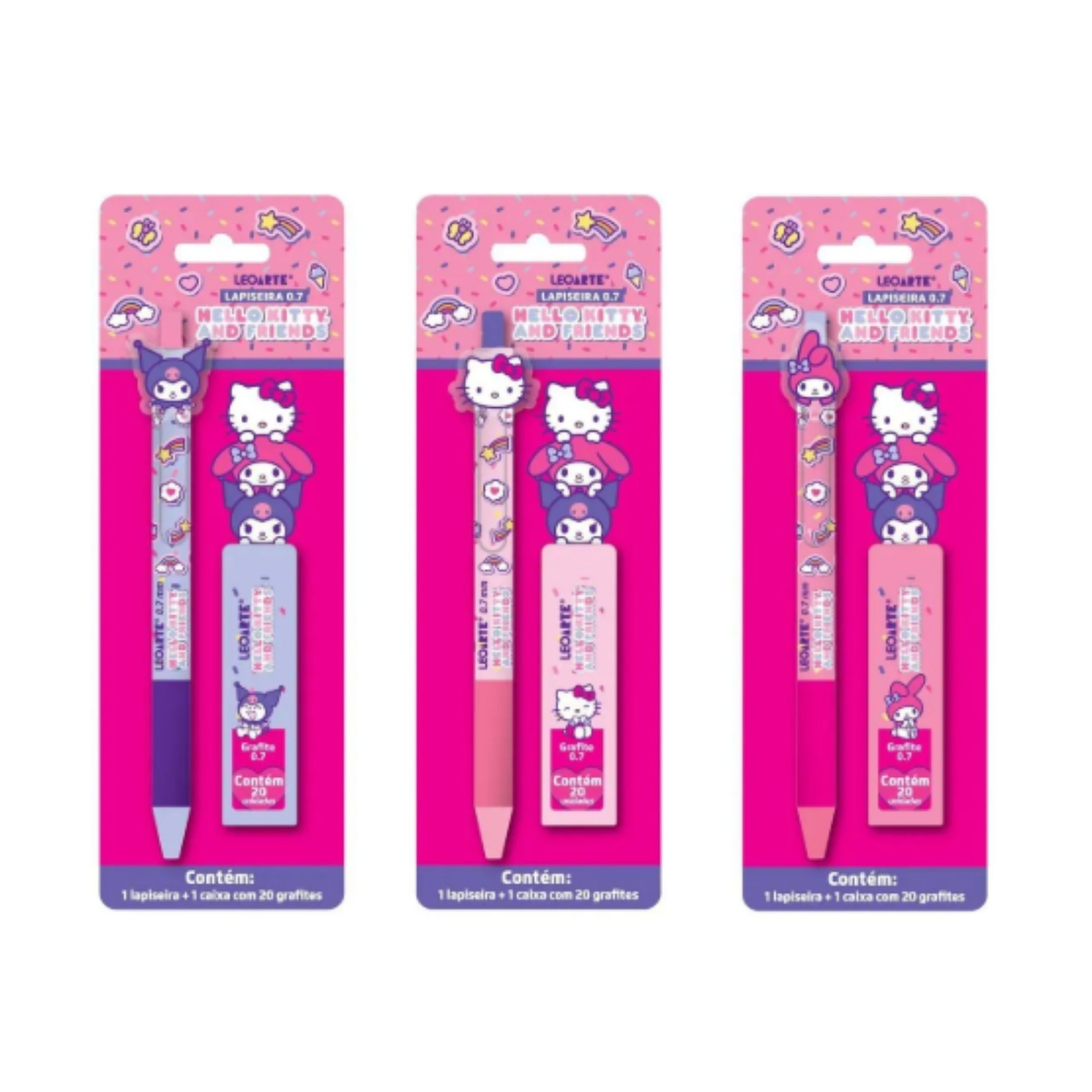 Lapiseira + 1 Caixinha com 20 Grafites Hello Kitty e Amigos 0.7mm | Leo Arte