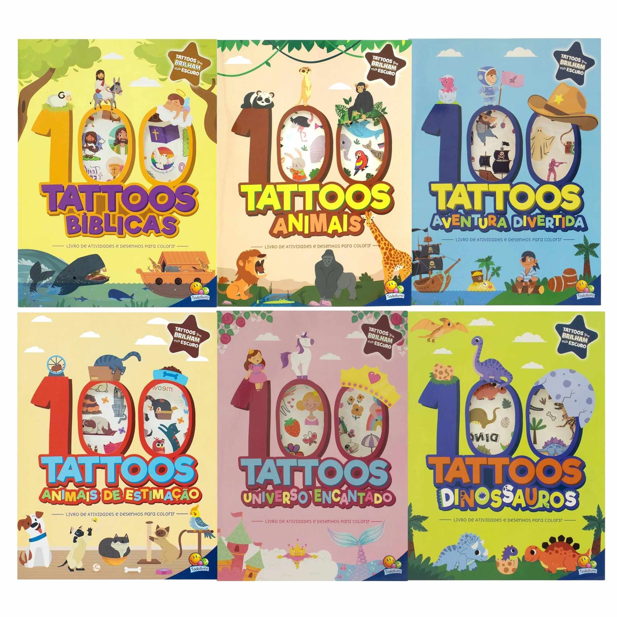 Livro de Atividades Tattoo Mania - Tatuagens Temporárias - Brilham no Escuro! 100 Unidades | Todo Livro